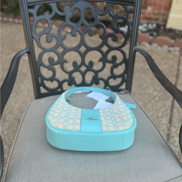 NWT Coach CT765 Signature Jacquard Carmen Shoulder Bag Handbag Faded Blue New - Picture 4 of 7